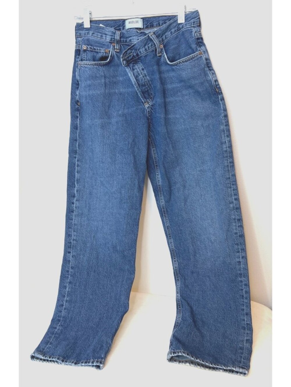 AGOLDE Criss Cross Jeans Asymmetrical Button Fly Denim Size Womans  26 *FLAW